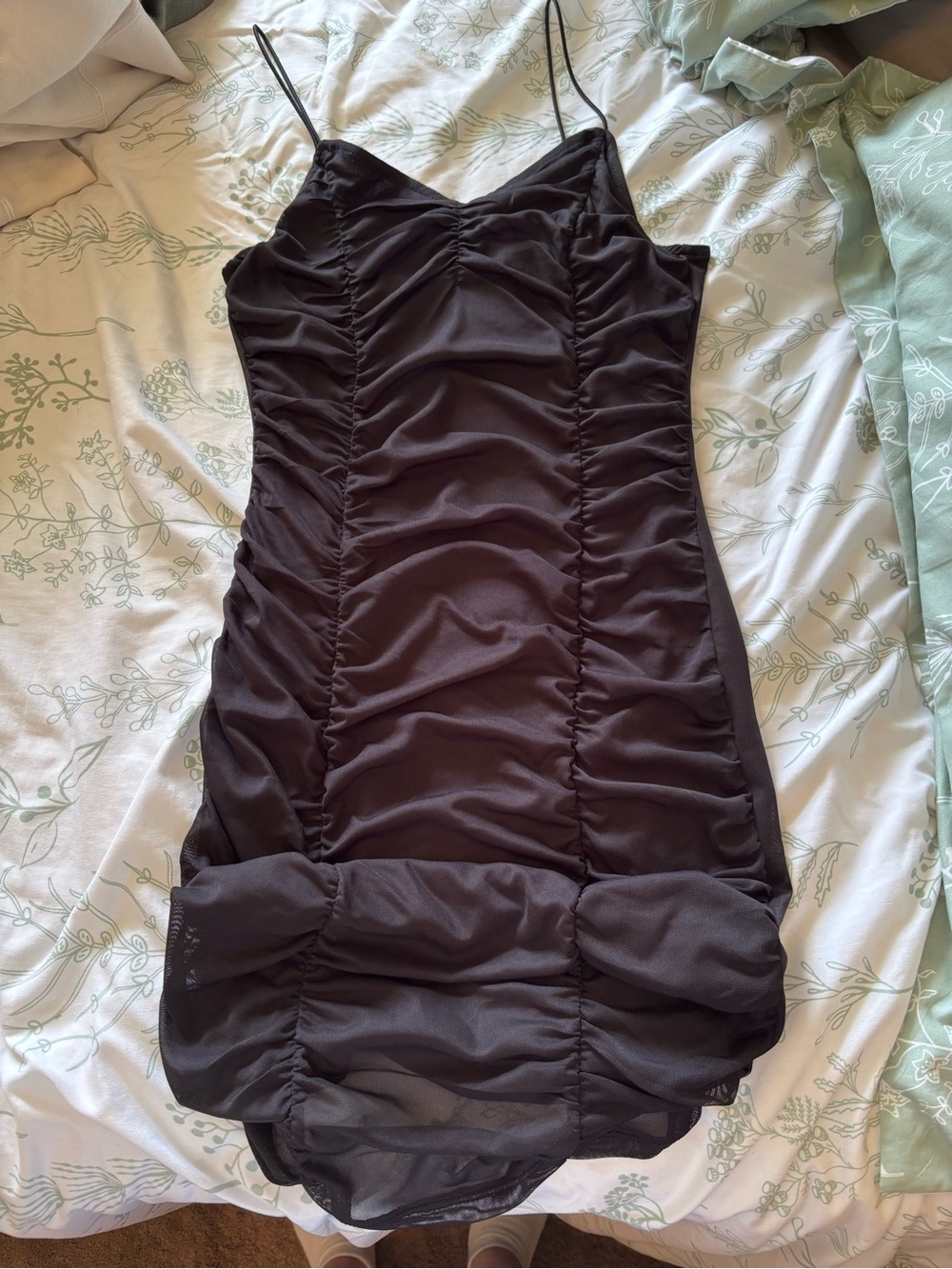 Black Ruched Spaghetti-Strap Dress